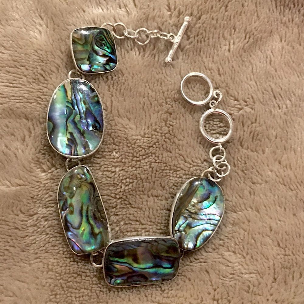 LUC Genuine Abalone Sterling Silver Toggle Bracelet - Picture 7 of 10
